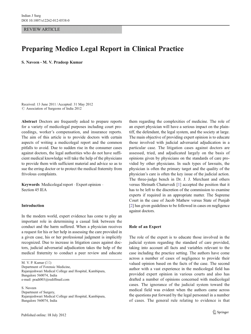 Pdf) Preparing Medico Legal Report In Clinical Practice Throughout Medical Legal Report Template