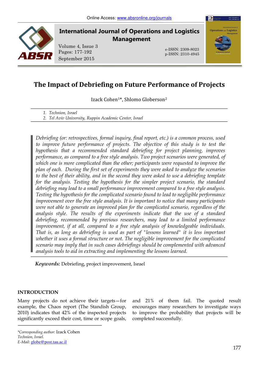Pdf) The Impact Of Debriefing On Future Performance Of Projects Inside Debriefing Report Template