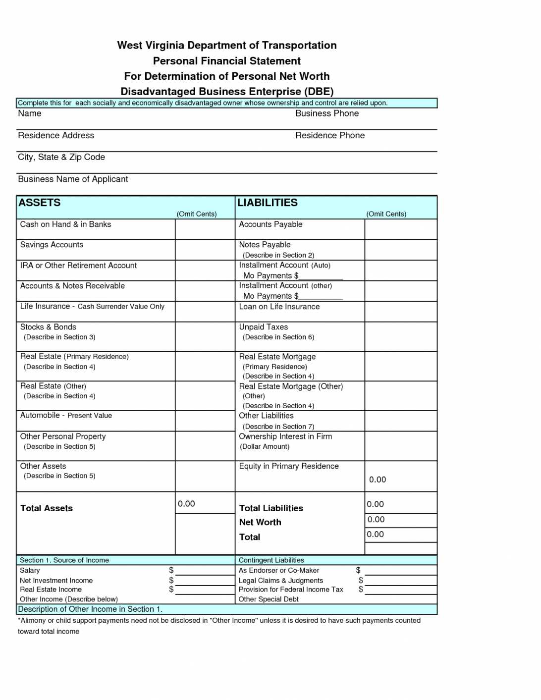 Personal Financial Statement Template Form Excel Sba 413 Throughout Blank Personal Financial Statement Template