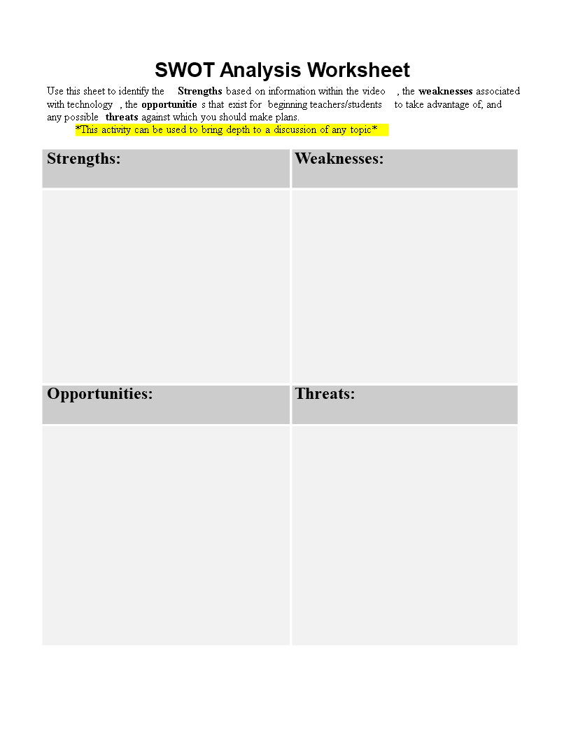 Personal Swot Analysis Worksheet Word | Templates At Throughout Swot Template For Word
