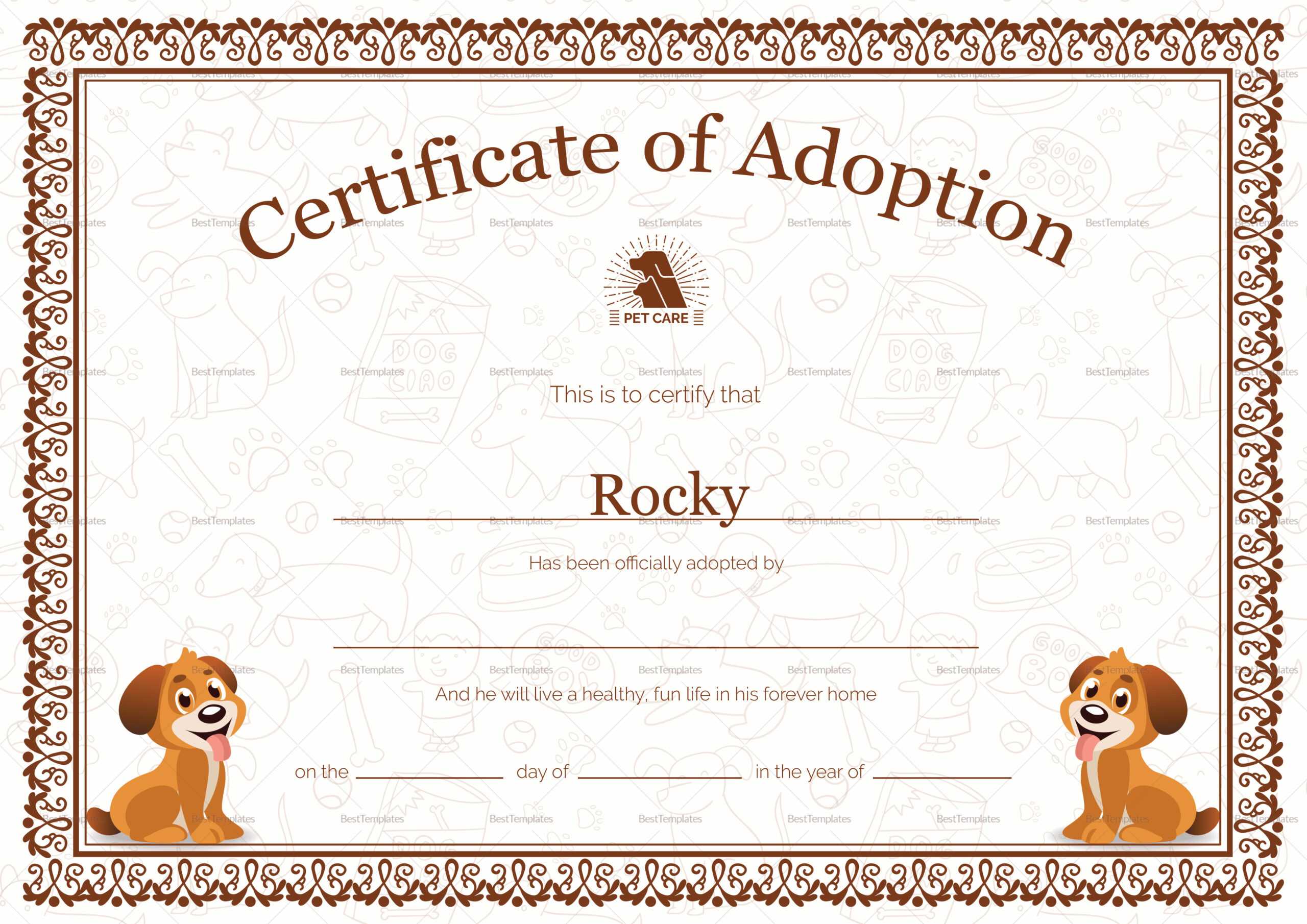 Pet Adoption Certificate Template – Raptor.redmini.co Inside Blank Adoption Certificate Template
