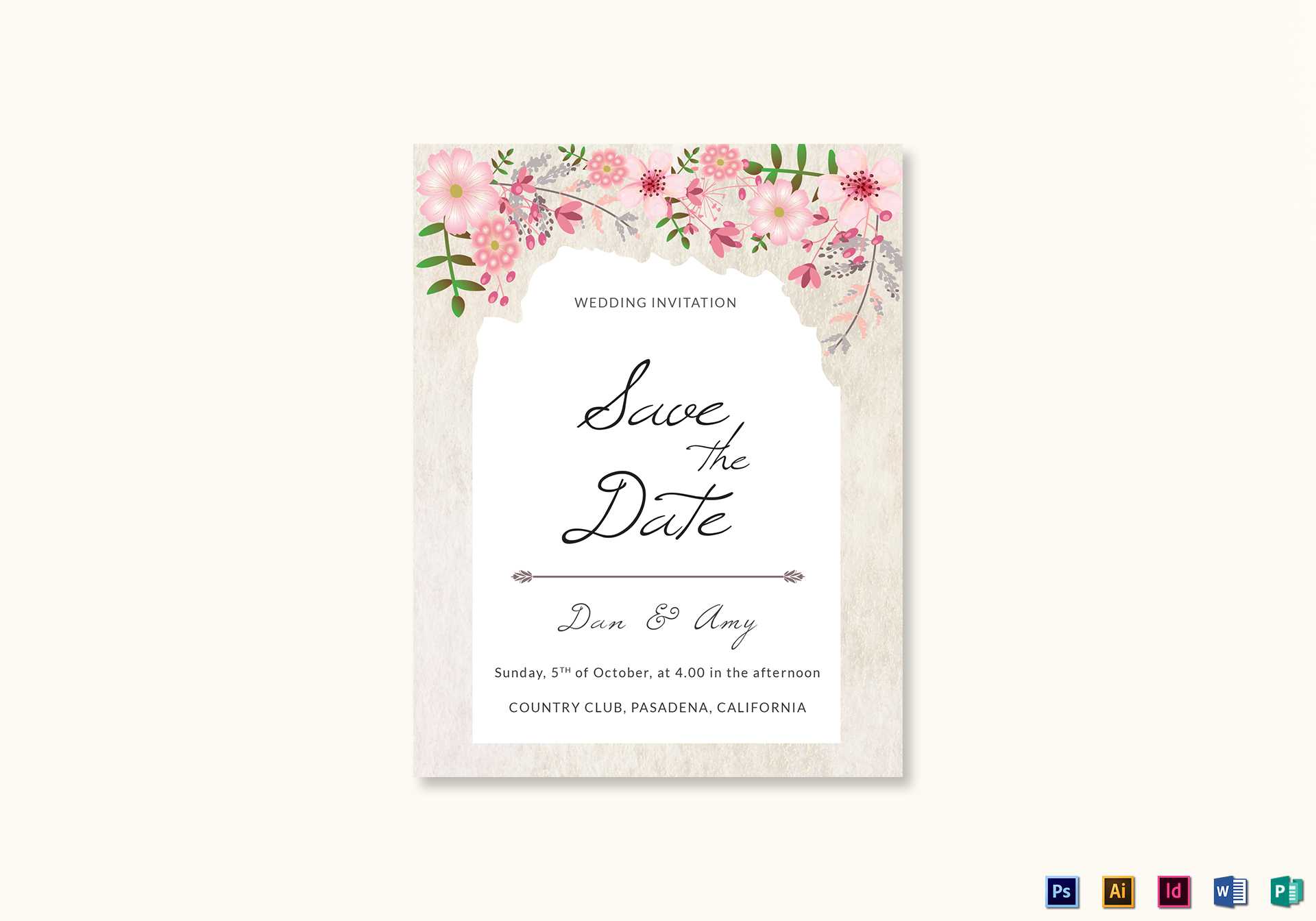 Pink Floral Save The Date Card Template Inside Save The Date Template Word