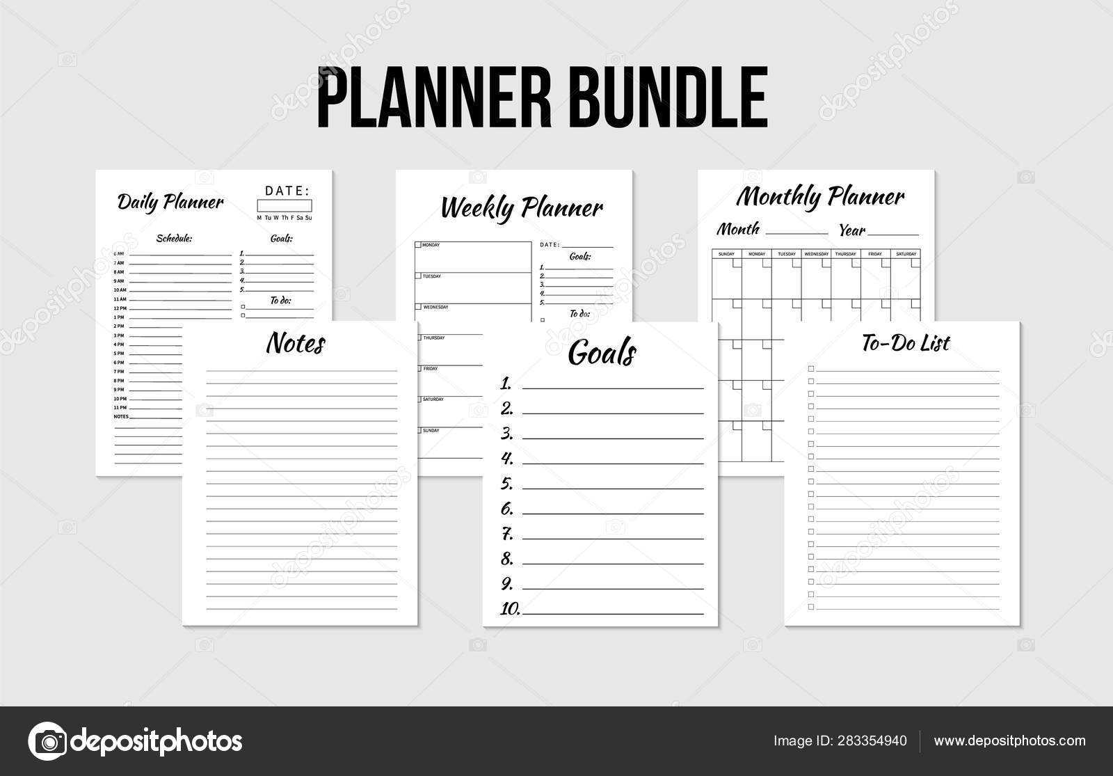 Planners Bundle: Daily, Weekly, Monthly Planner, To Do List Intended For Blank To Do List Template