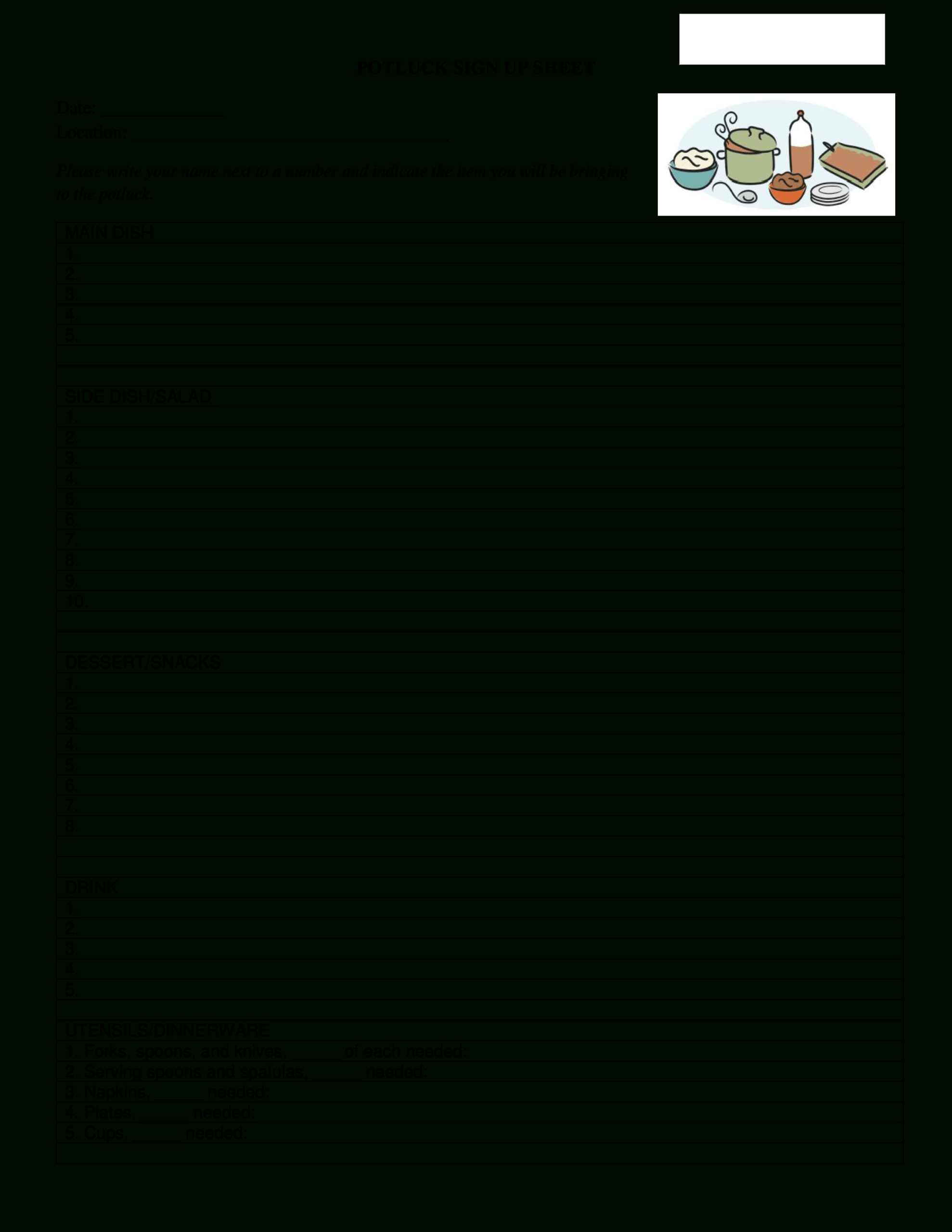 Potluck Sign Up Sheet Sample | Templates At Inside Potluck Signup Sheet Template Word