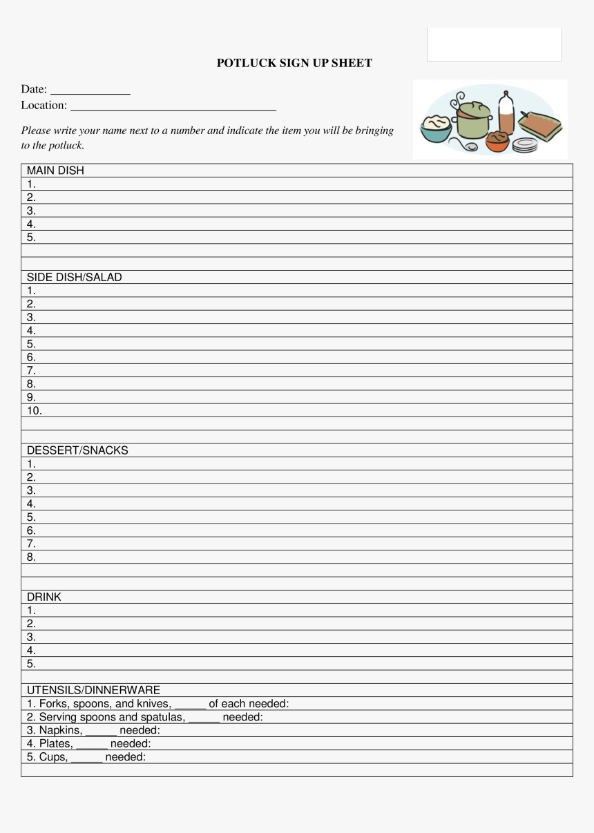 Potluck Signup Sheet Main Image – Printable Sign Up Sheet For Free Sign Up Sheet Template Word