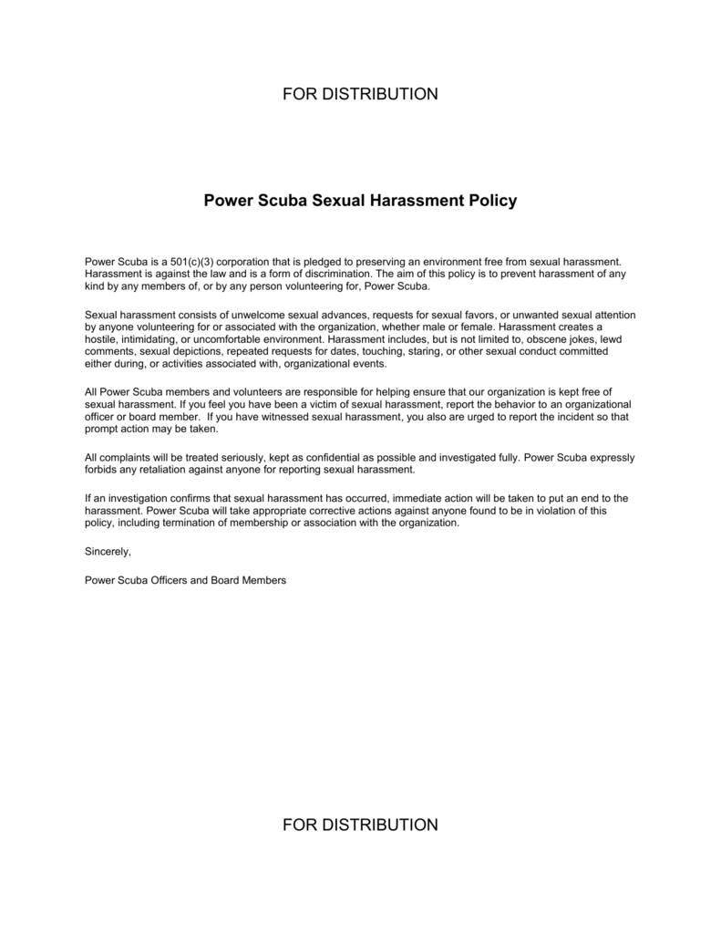 Power Scuba Sexual Harassment Policy – For Distribution With Regard To Sexual Harassment Investigation Report Template