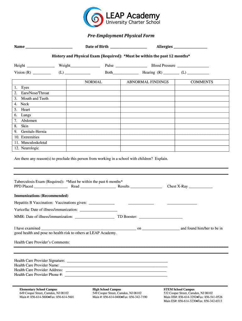Pre Employment Physical Form – Fill Online, Printable With Regard To History And Physical Template Word