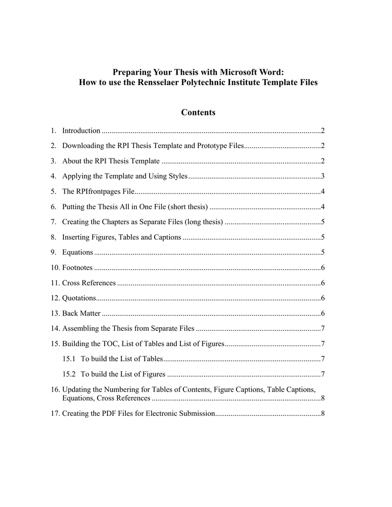 Preparing Your Thesis With Microsoft Word: | Manualzz With Regard To Ms Word Thesis Template