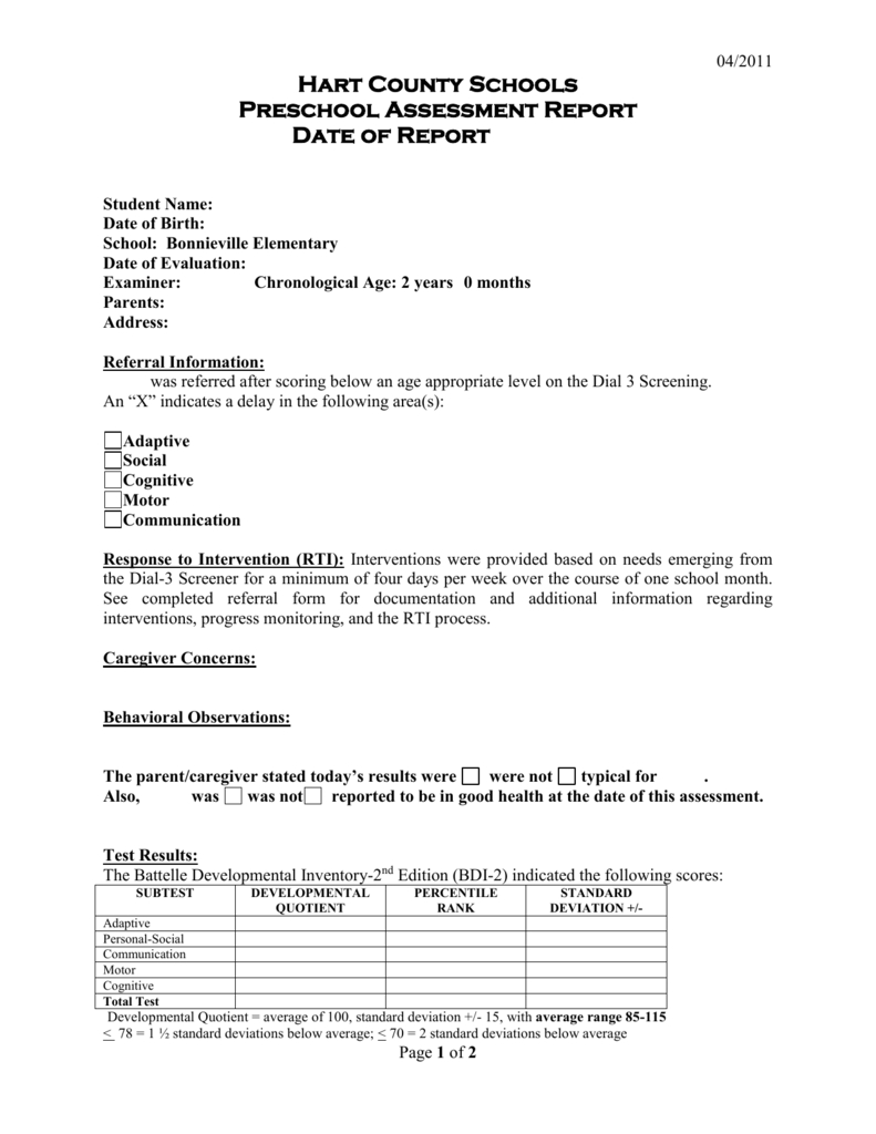 Preschool Evaluation Report Template In Template For Evaluation Report