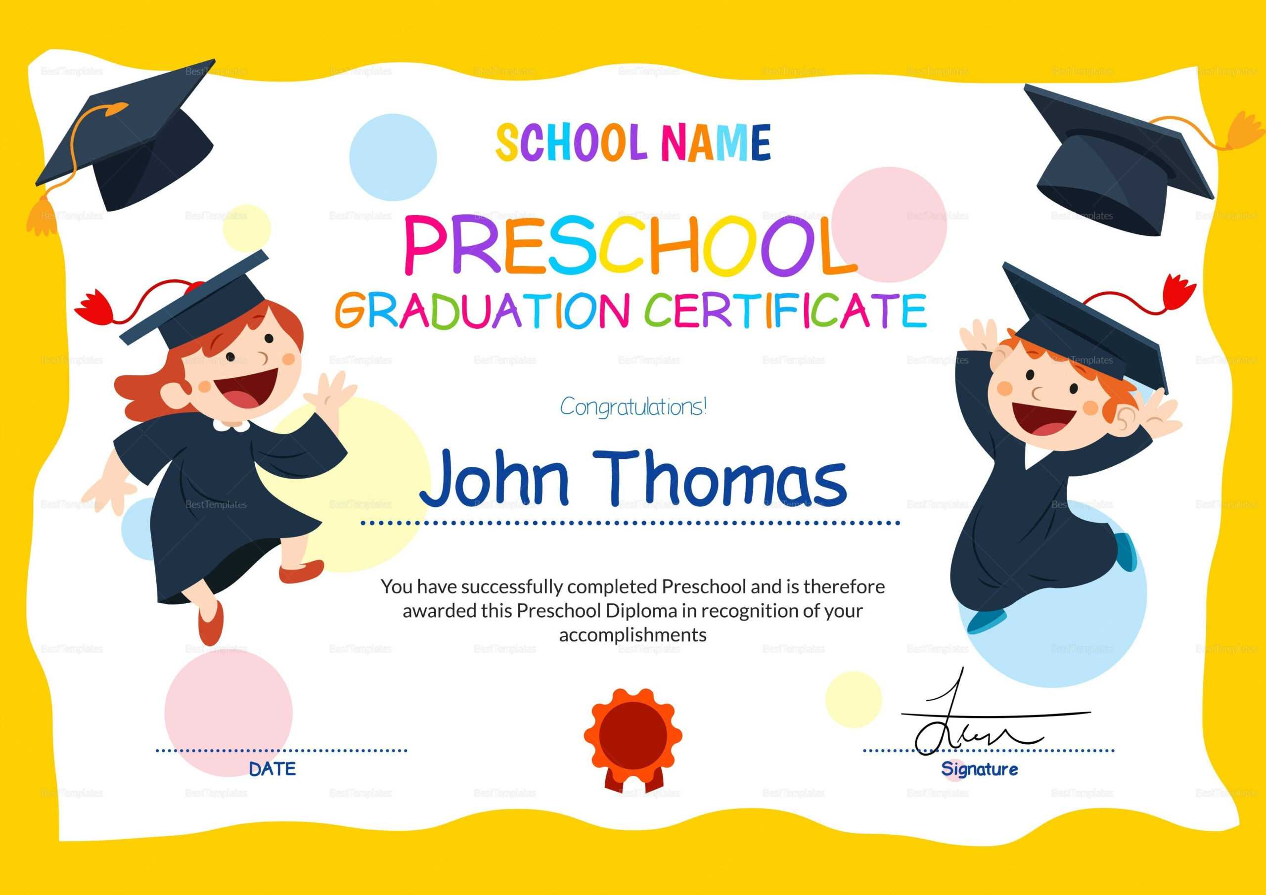Preschool Graduation Certificates Templates – Raptor.redmini.co With Graduation Certificate Template Word