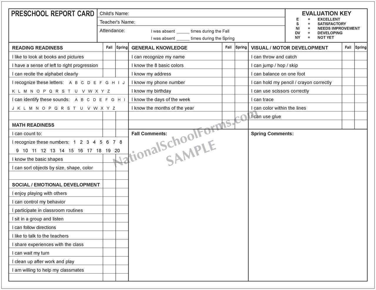 Preschool Report Card – Horizonconsulting.co For Kindergarten Report Card Template