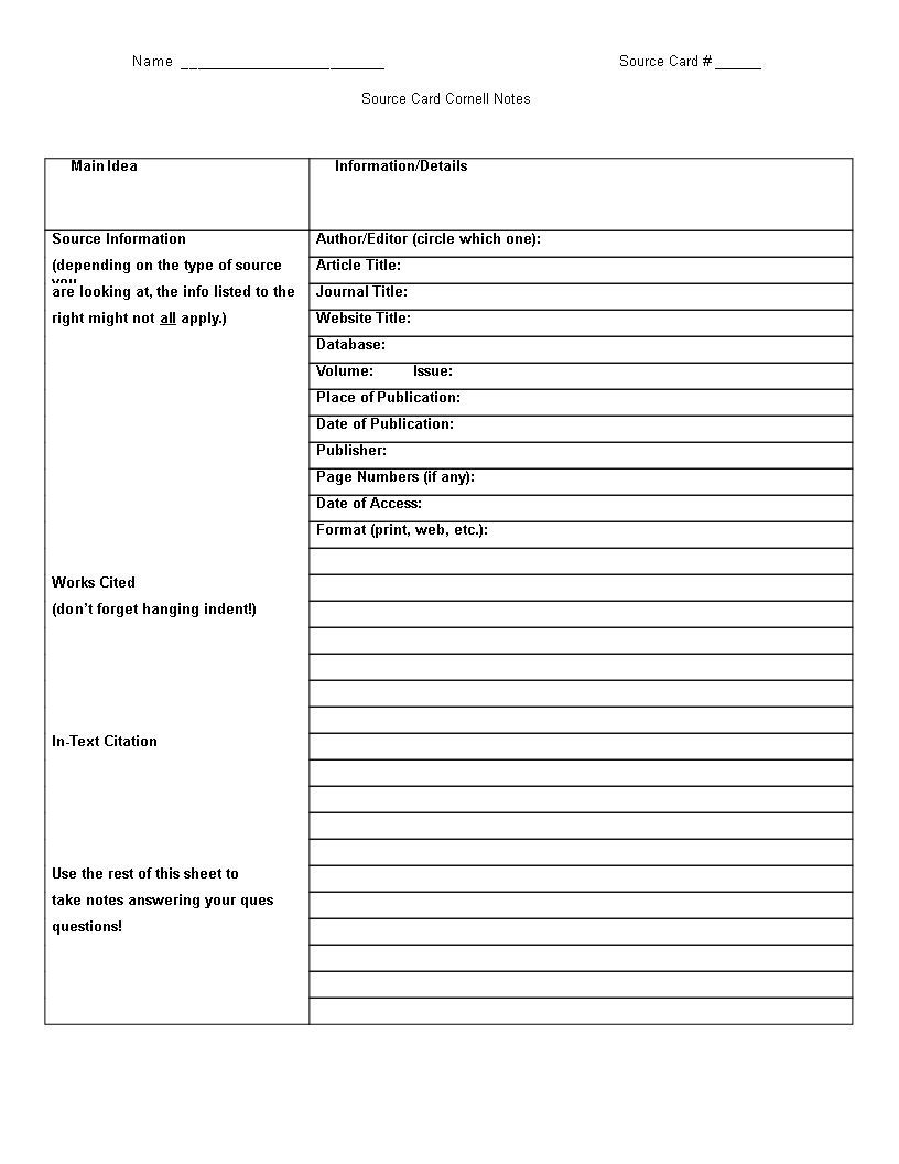 Printable Cornell Note Taking Word | Templates At In Cornell Note Template Word