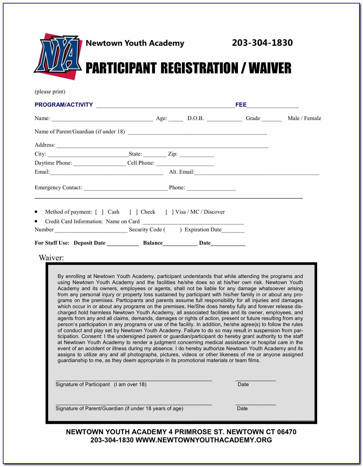 Printable Registration Form Template Sports Nancy Release In Registration Form Template Word Free