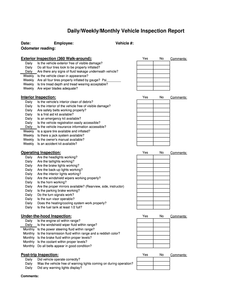 Printable Vehicle Inspection Checklist Template – Fill Inside Vehicle Inspection Report Template