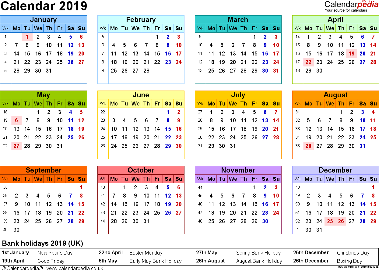 Printable Year At A Glance Calendar 2019 Throughout Month At A Glance Blank Calendar Template