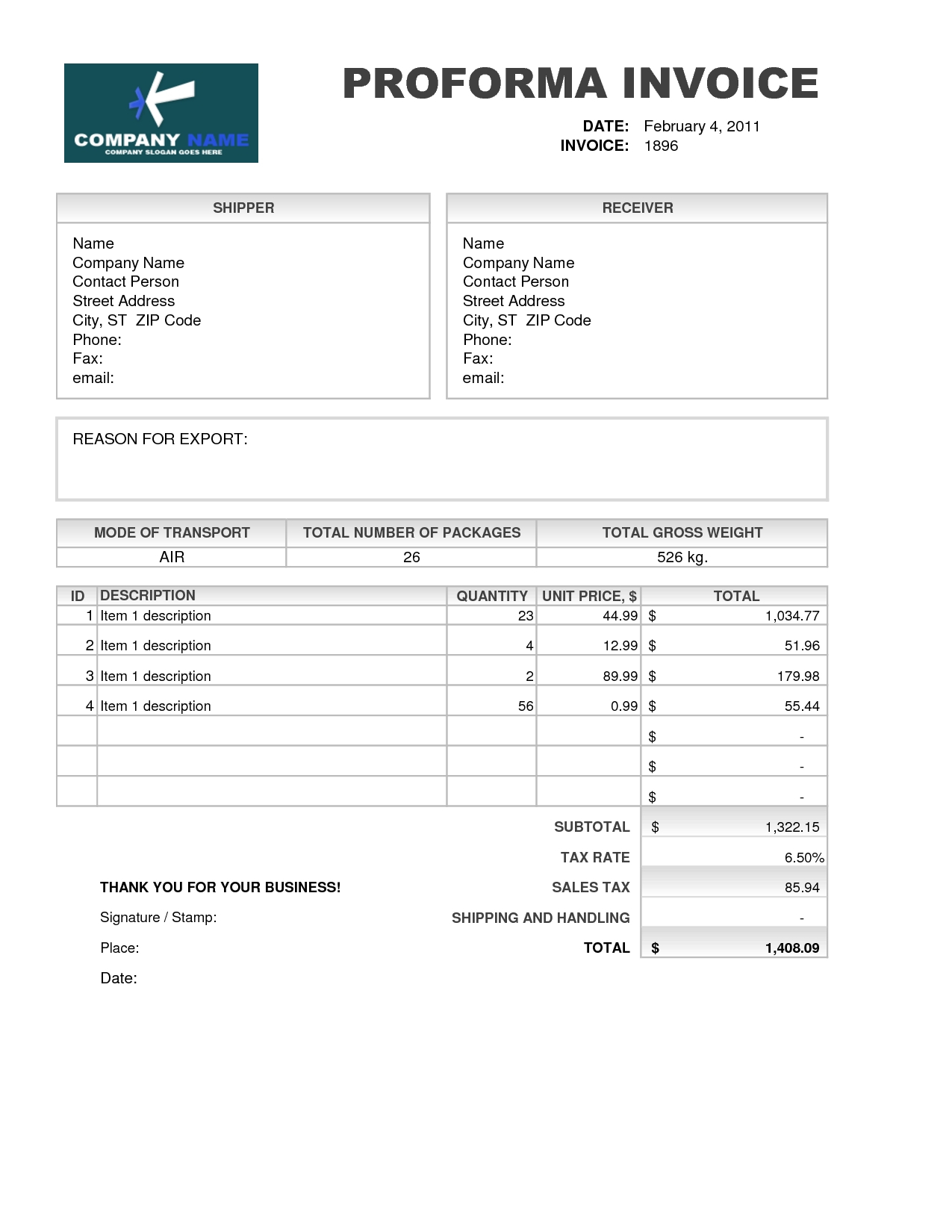 Proforma Invoice Download Free | Resume Format For Freshers Inside Free Proforma Invoice Template Word