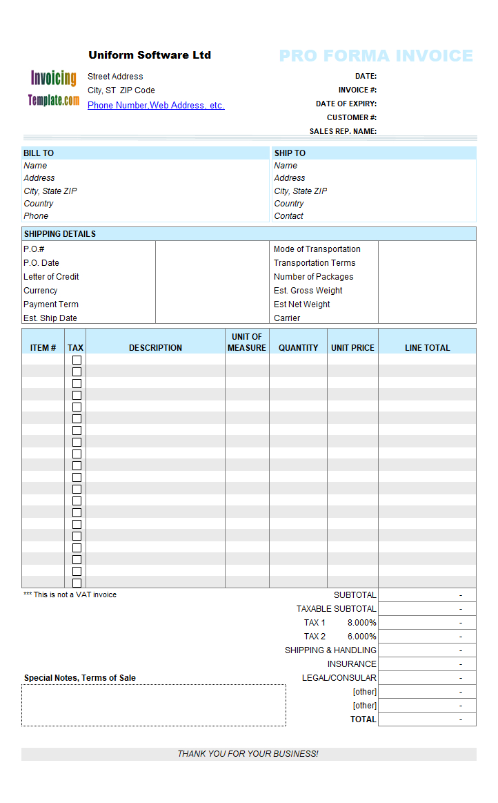 Proforma Invoice Template Within Free Proforma Invoice Template Word