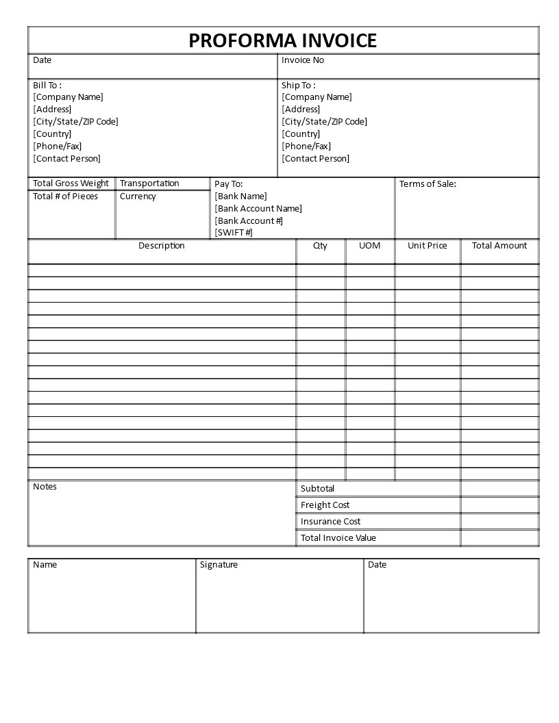 Proforma Invoice Template Word | Templates At For Free Proforma Invoice Template Word