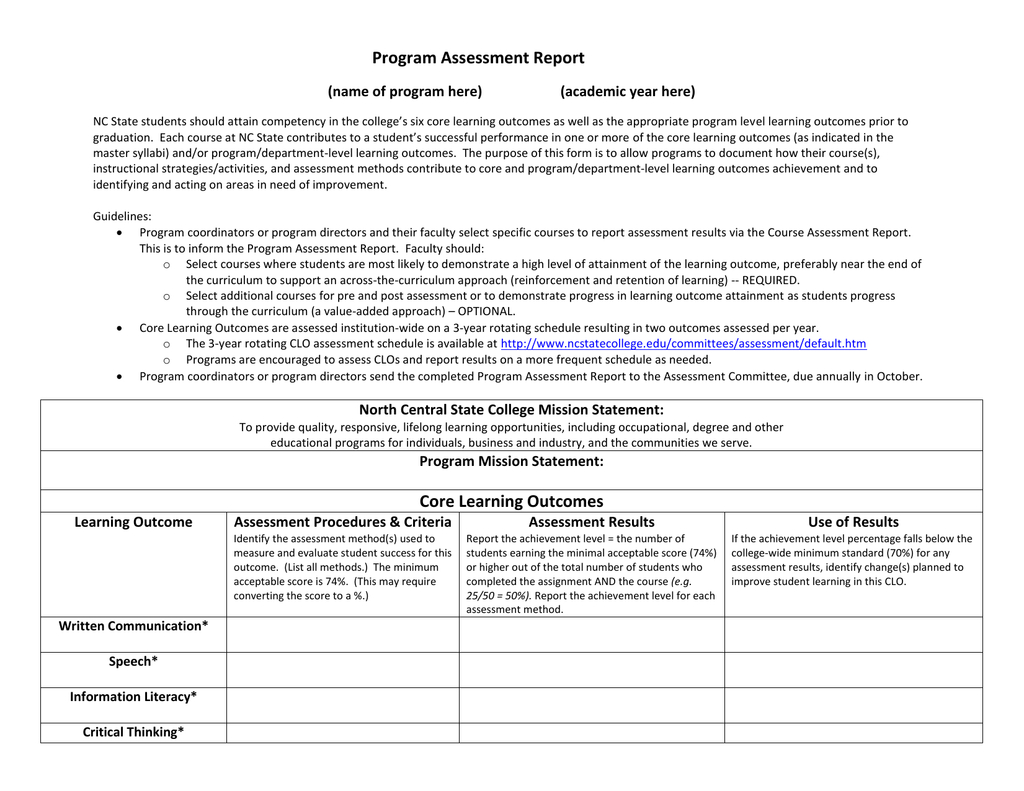 Program Assessment Report Template Regarding Data Quality Assessment Report Template
