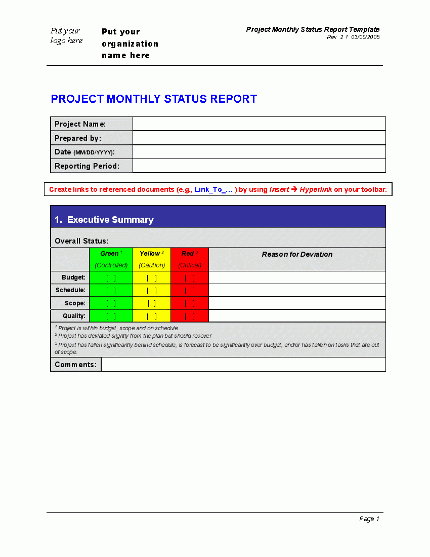 Progress Monthly Status Report (Word) – Flevypro Document Intended For Deviation Report Template