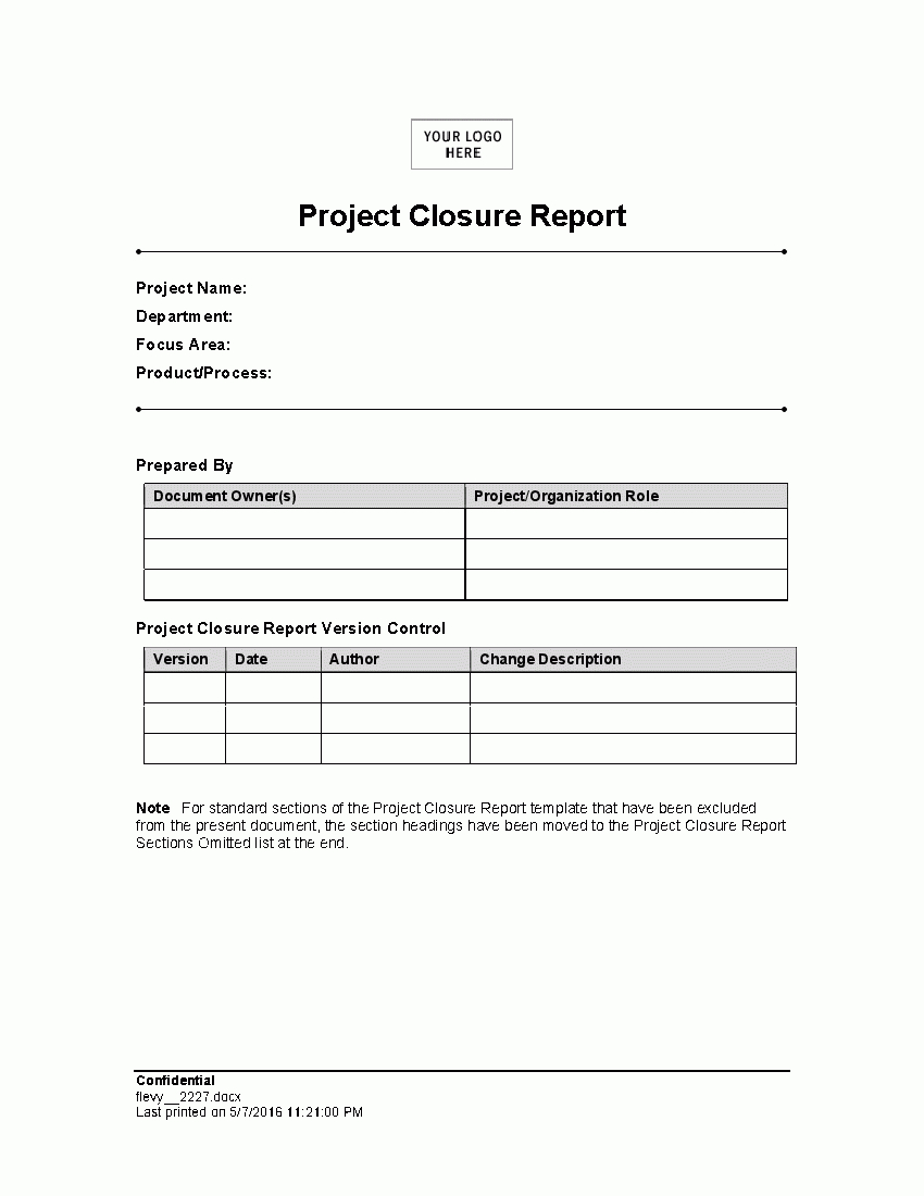 Project Closure Report (Word) – Flevypro Document In Project Closure Report Template Ppt