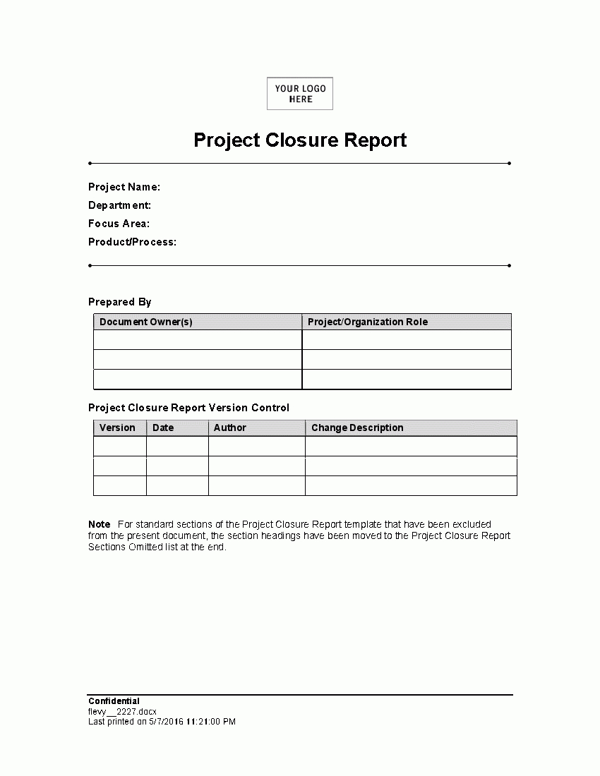 Project Closure Report (Word) – Flevypro Document Throughout Closure Report Template