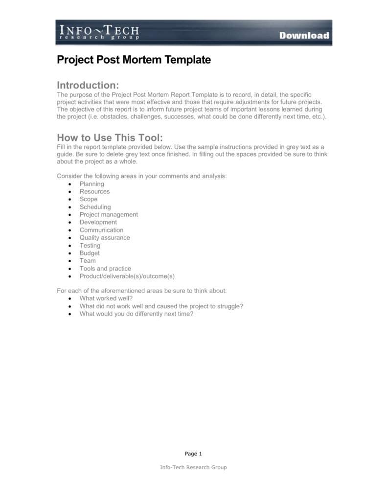 Project Post Mortem Template For Project Analysis Report Template