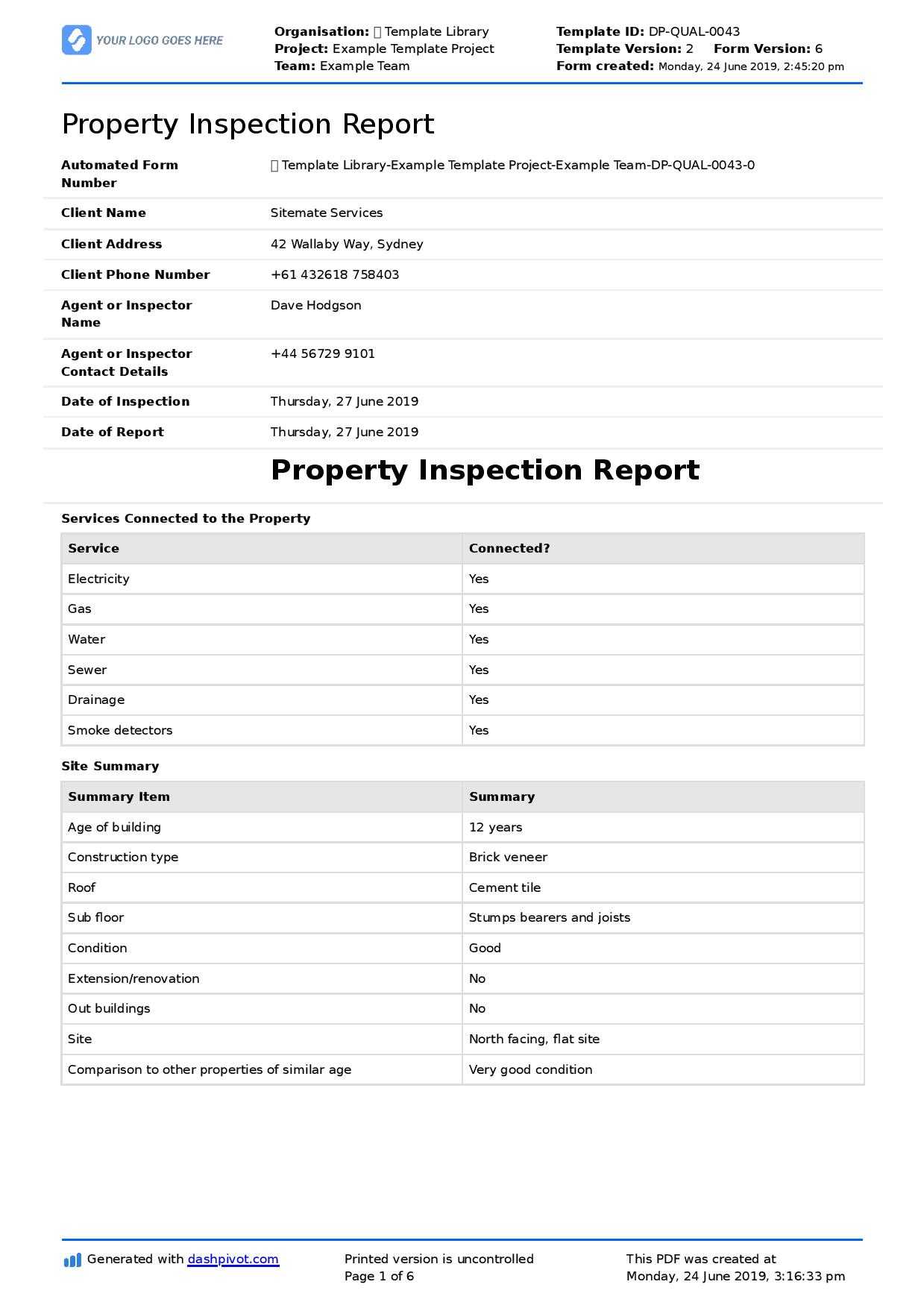 Property Inspection Report Template (Free And Customisable) For Engineering Inspection Report Template