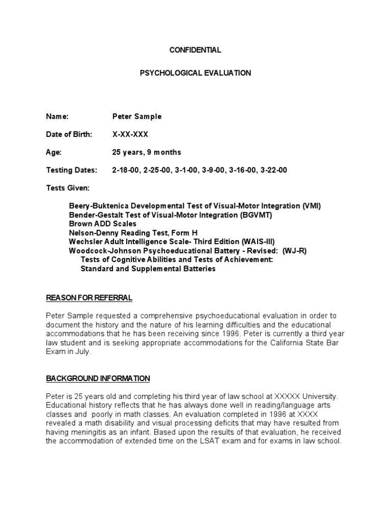Psychological Report Sample Nxiety For Student Behavioral For Psychoeducational Report Template