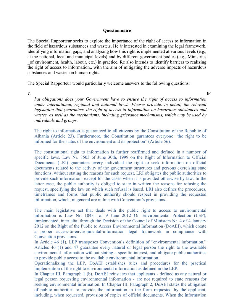 Questionnaire The Special Rapporteur Seeks To Explore The Inside Rapporteur Report Template