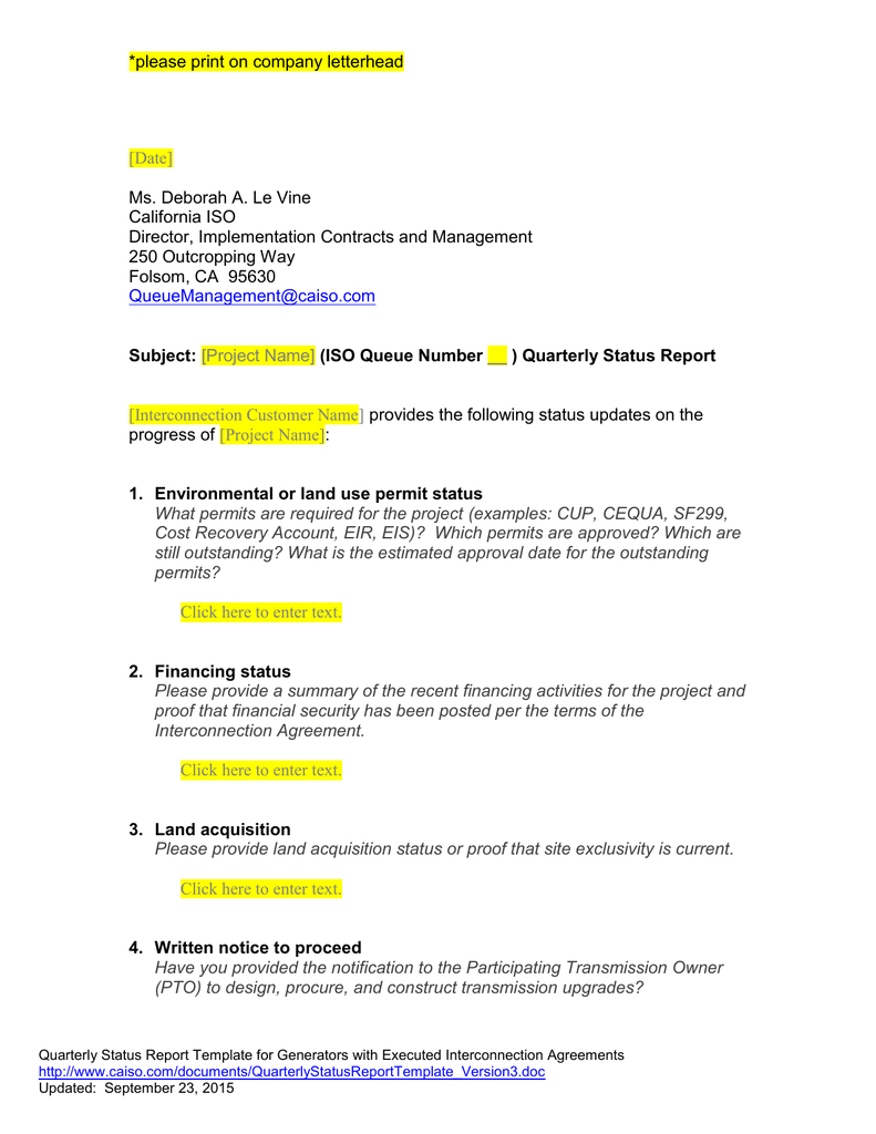 Queue Management Quarterly Status Report Template With Implementation Report Template