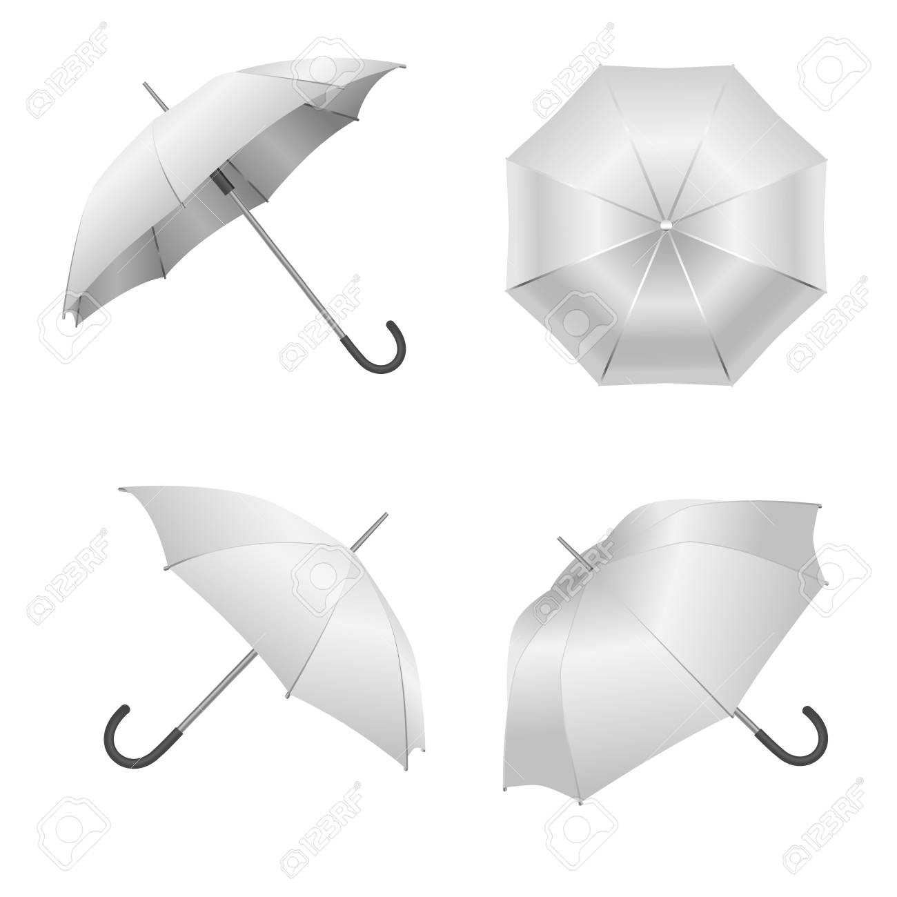 Realistic Detailed 3D White Blank Umbrella Template Mockup Set.. For Blank Umbrella Template