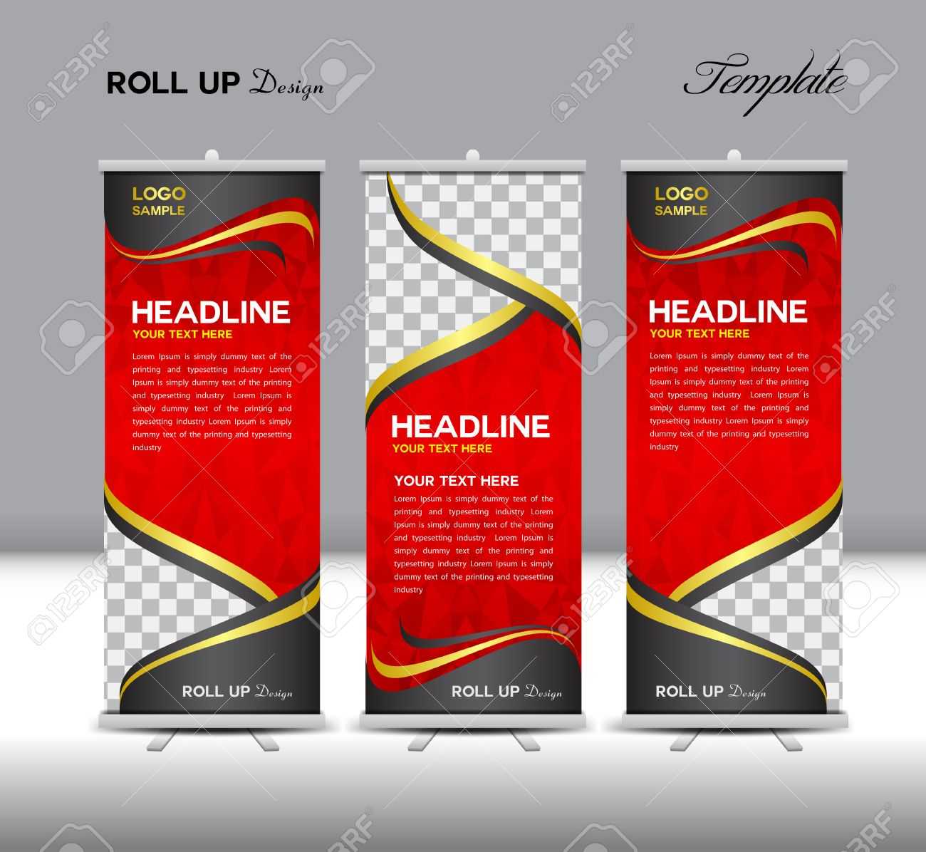 Red Roll Up Banner Template Illustration,polygon Background,banner.. With Regard To Pop Up Banner Design Template