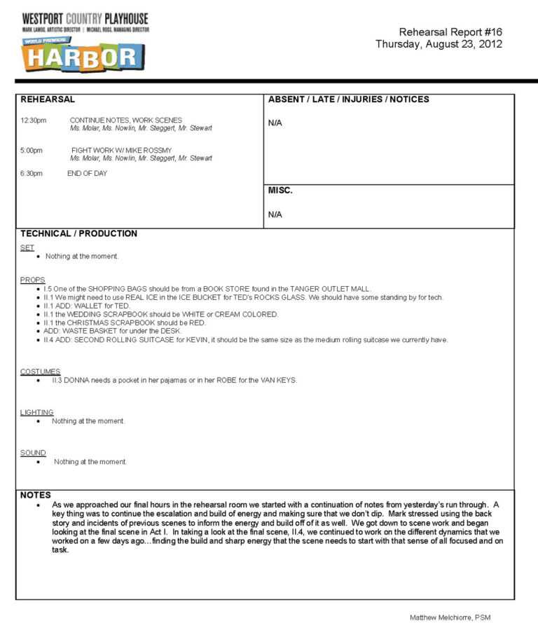 Rehearsal Report Template