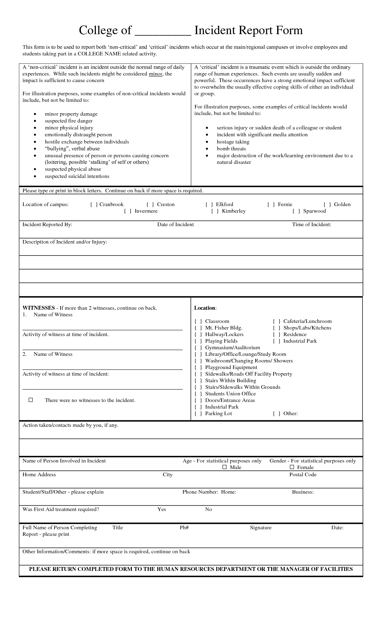 Report Examples Behaviour Ncident Template Non Njury Form Throughout Behaviour Report Template