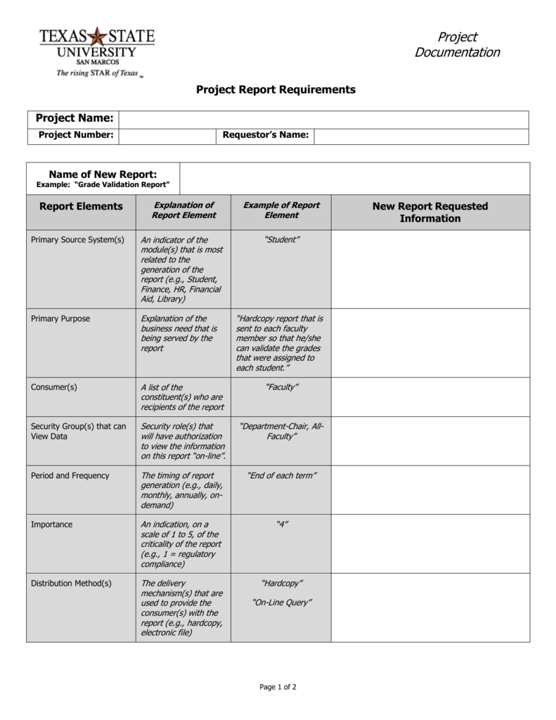 Report Requirements Template In Report Requirements Template