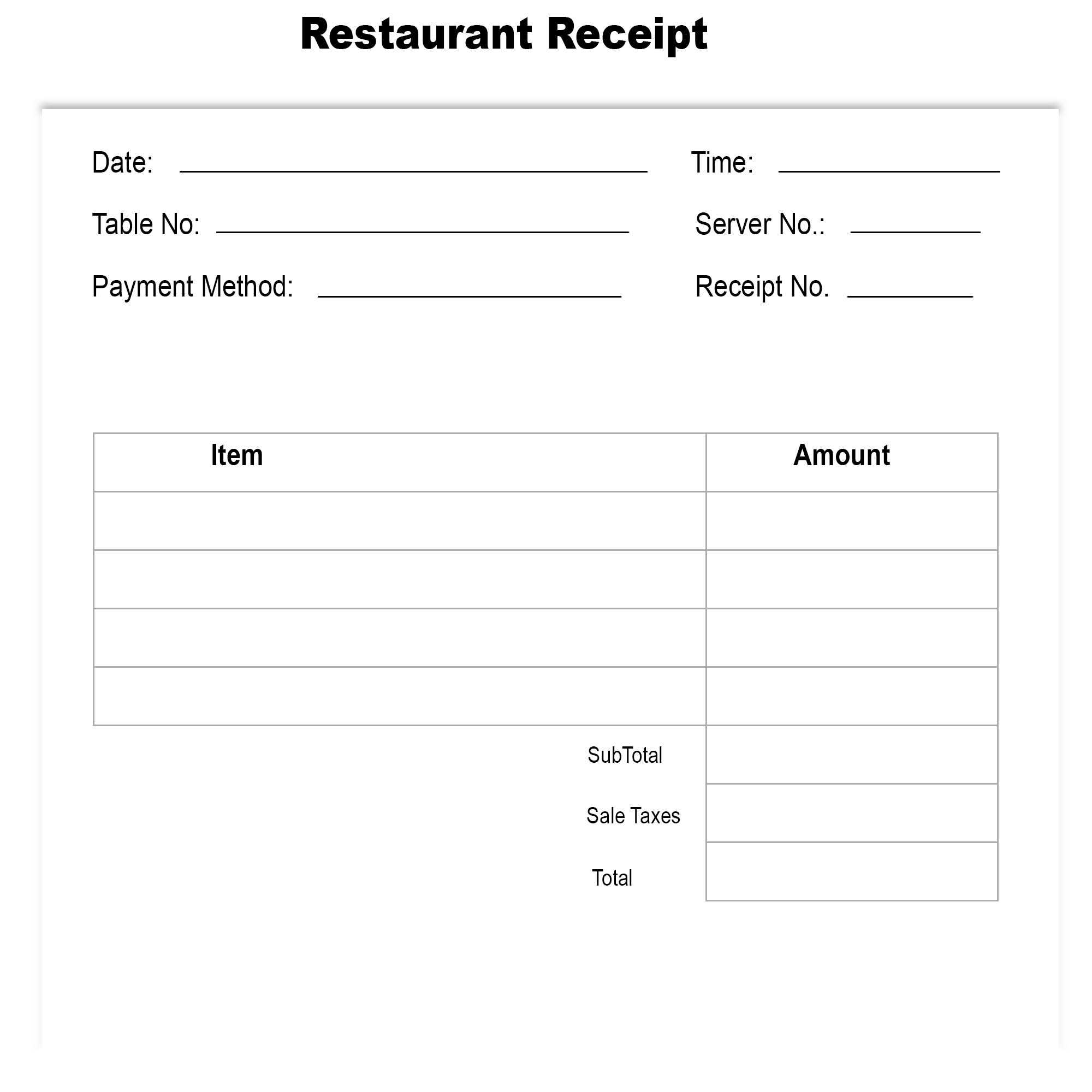 Restaurant Receipt Template Excel | The Receipt Template Within Blank Taxi Receipt Template