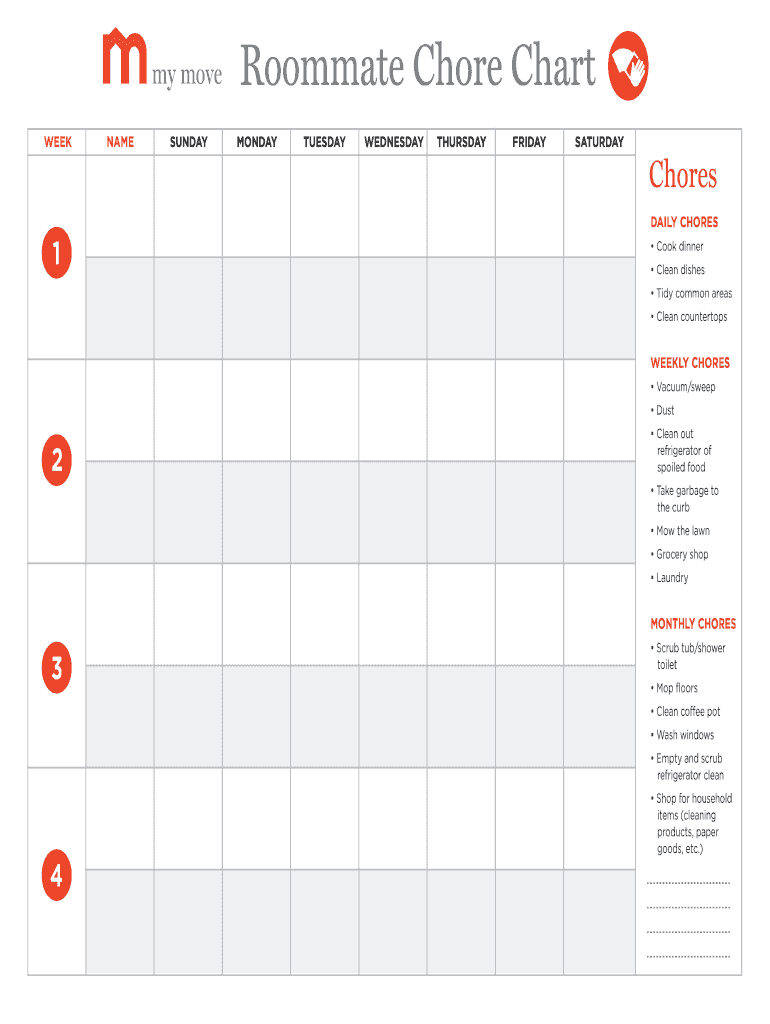 Roommate Chore Chart – Fill Online, Printable, Fillable Intended For Blank Cleaning Schedule Template