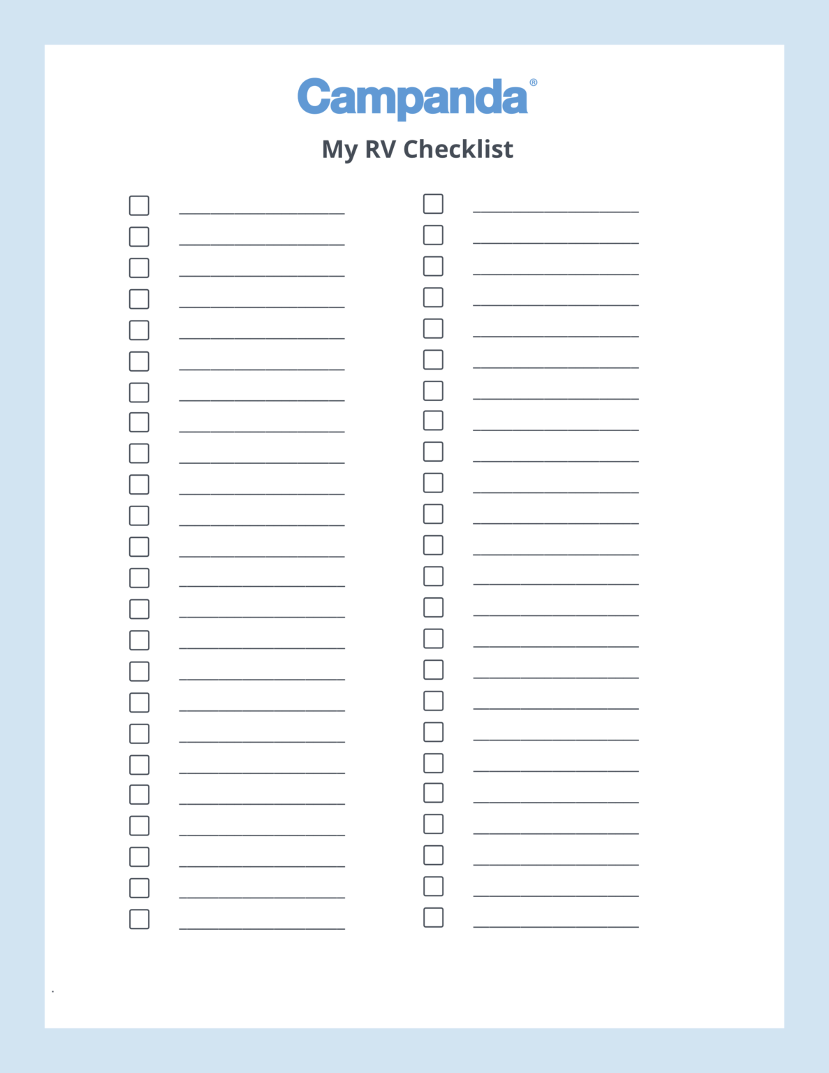 printable blank packing checklist template