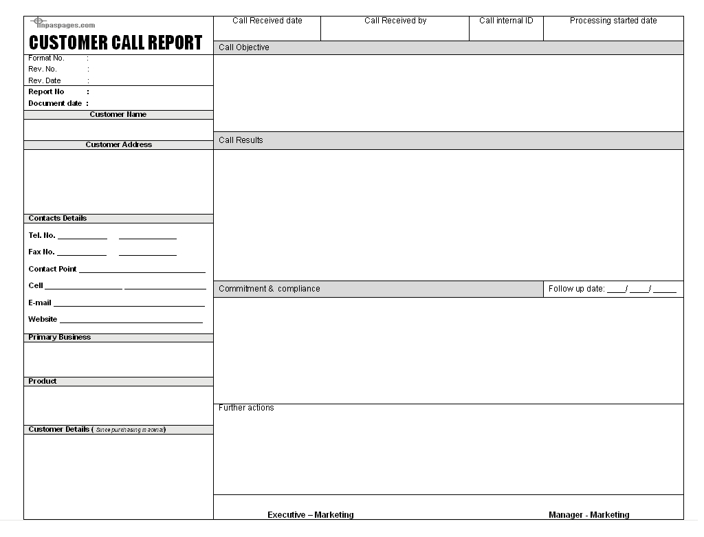Sales Call Report Templates - Word Excel Fomats Within Customer Contact Report Template