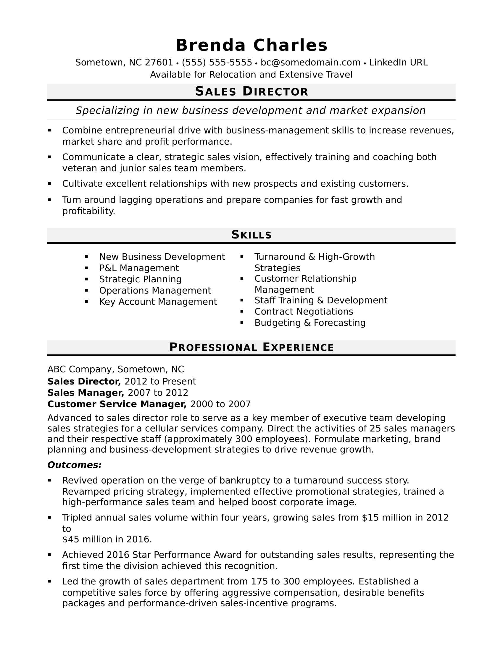 Sales Director Resume Sample | Monster Pertaining To Strategic Management Report Template