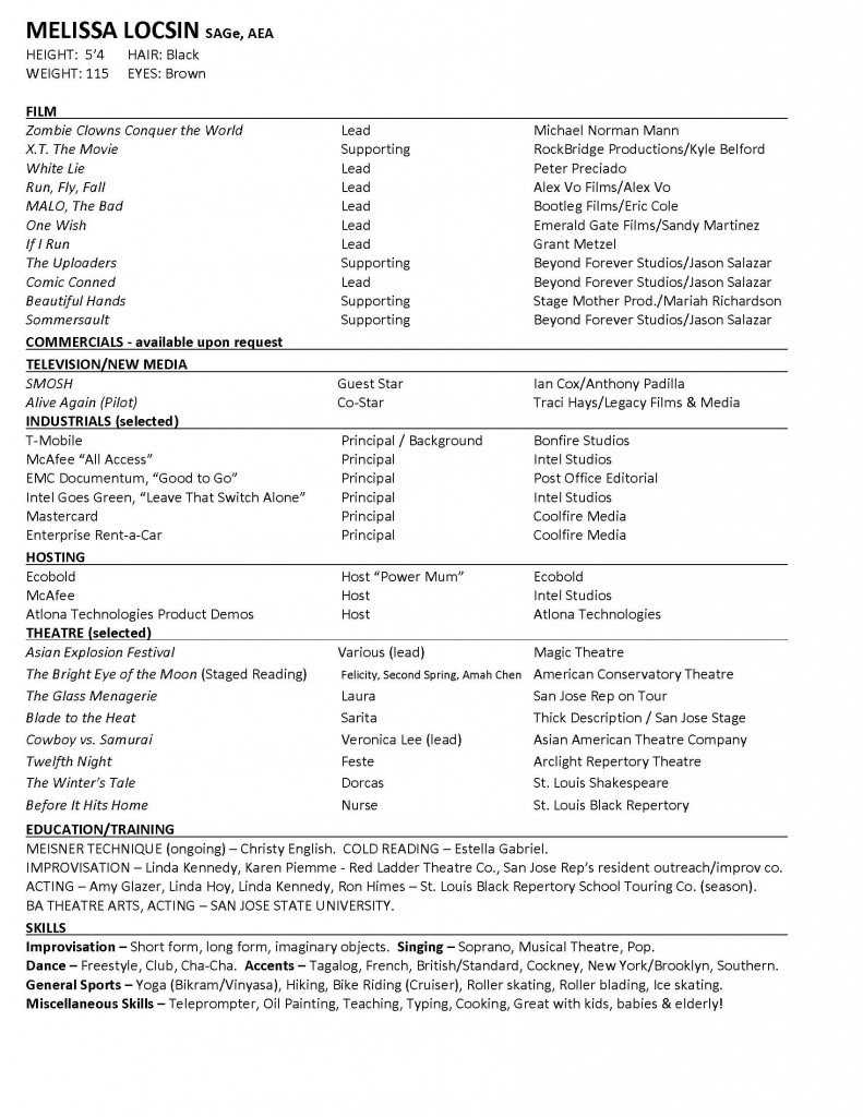 Sample Acting Resumes – Raptor.redmini.co With Regard To Theatrical Resume Template Word