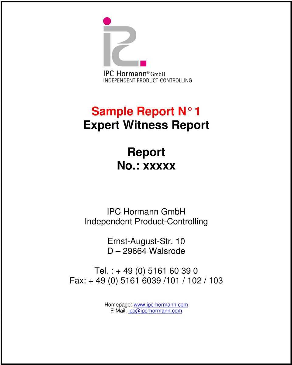 Sample Report N 1 Expert Witness Report. Report No.: Xxxxx Pertaining To Expert Witness Report Template