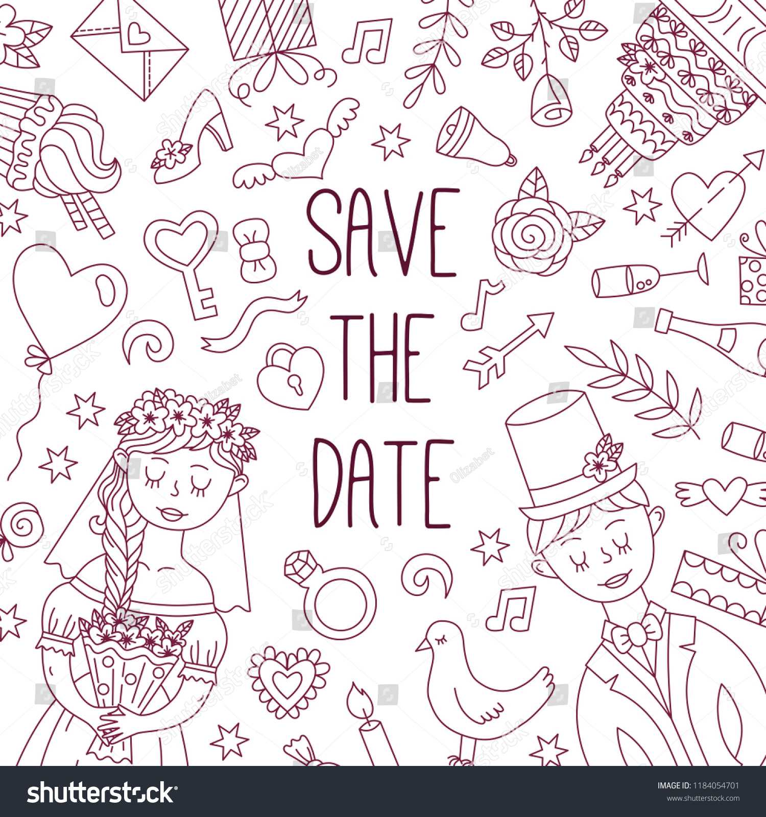 Save Date Wedding Doodle Line Banner Stock Vector (Royalty Within Bride To Be Banner Template