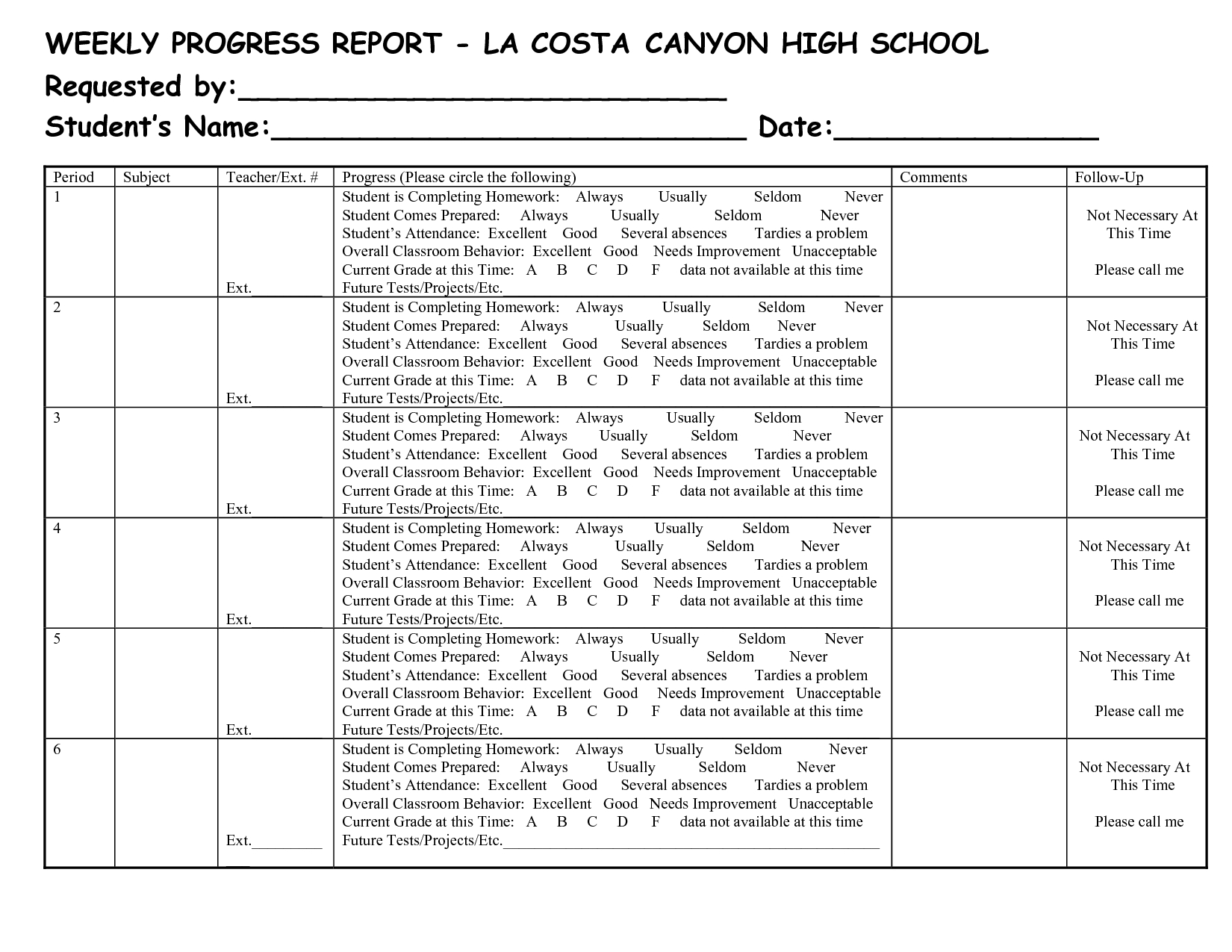 School Progress Report Templates – Loran With Regard To High School Progress Report Template