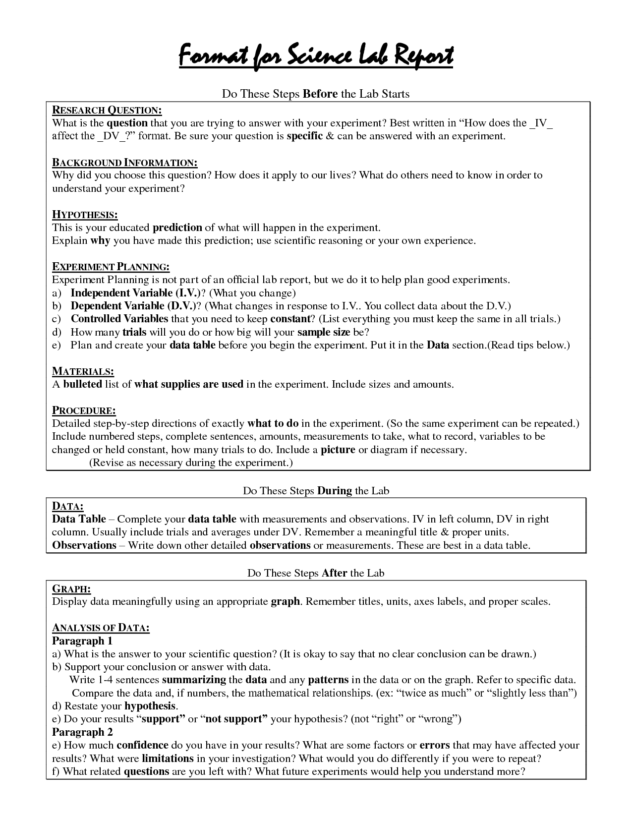 Science Lab Report Template Examples Format Middle School Throughout Science Experiment Report Template