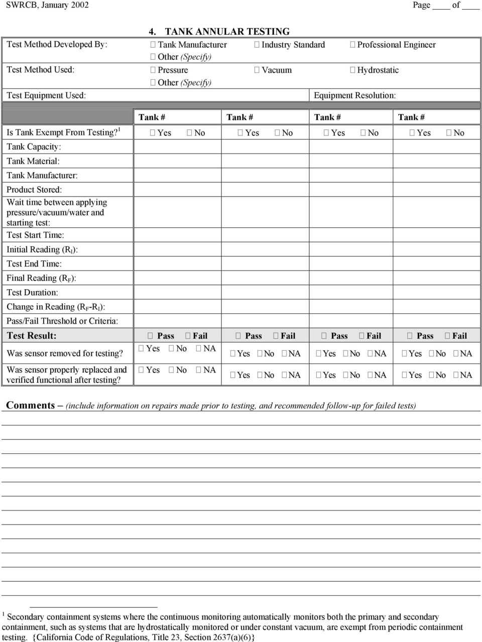 Secondary Containment Testing Report Form – Pdf Free Download Throughout Hydrostatic Pressure Test Report Template