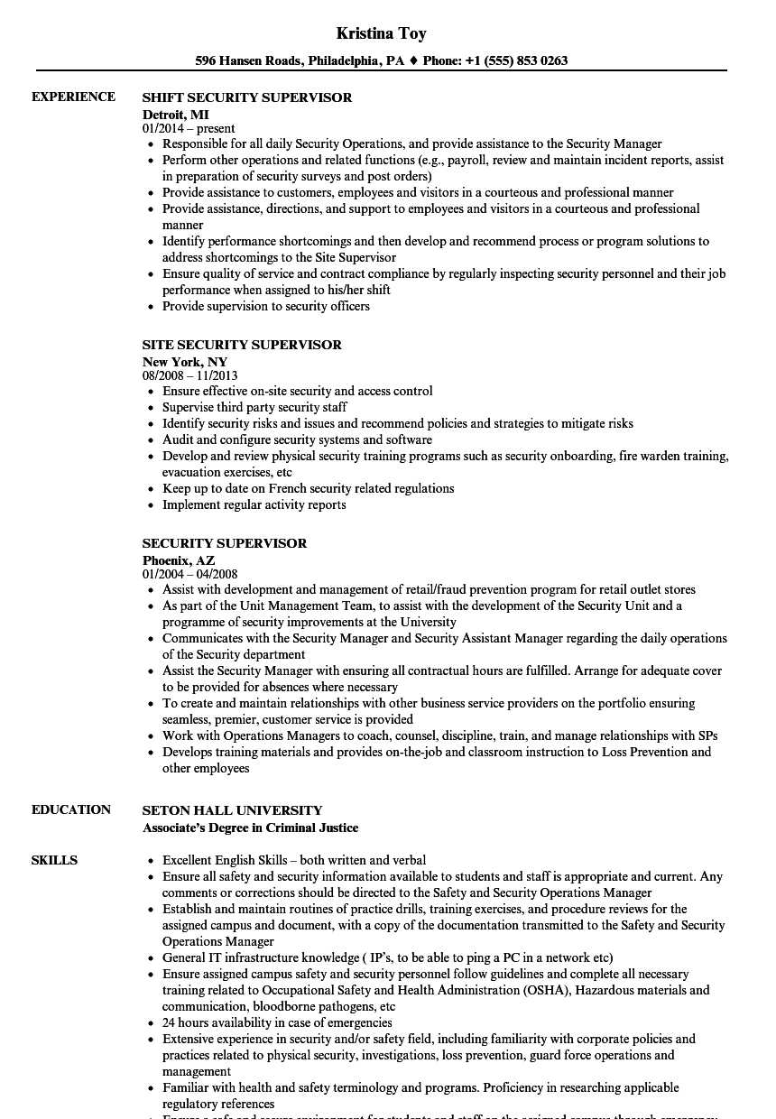 Security Supervisor Resume Samples | Velvet Jobs Intended For Physical Security Report Template