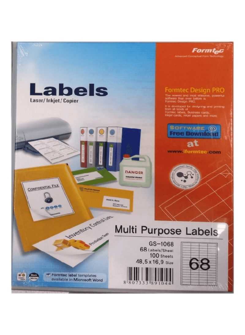 Shop Formtec 100 Sheets Label Per Sheet Box (68 Labels Per Sheet) Online In  Dubai, Abu Dhabi And All Uae With Regard To Word Label Template 16 Per Sheet A4