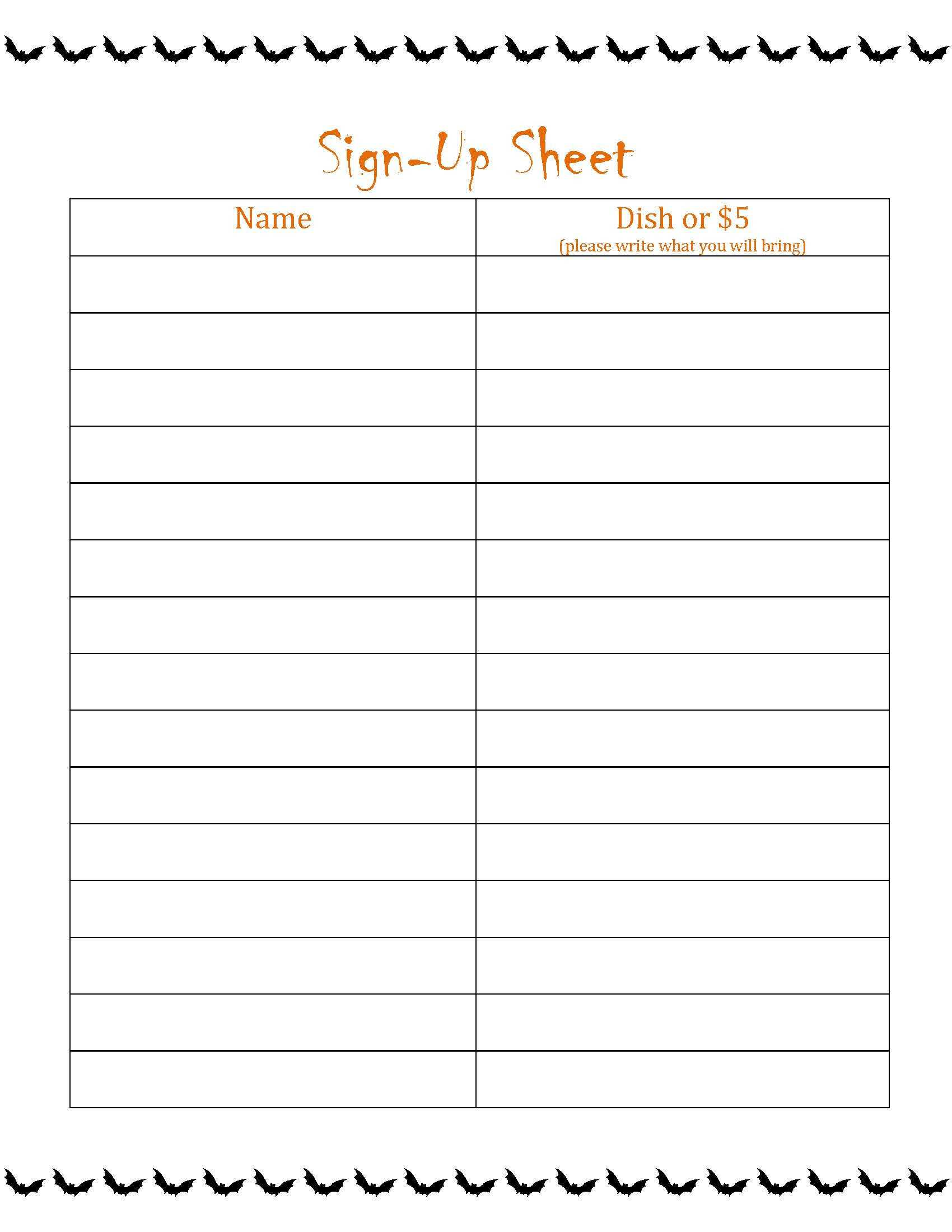 Sign Up Sheet Clipart Inside Potluck Signup Sheet Template Word